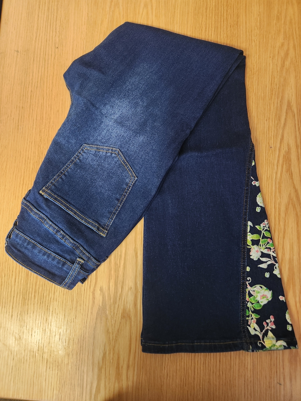 Makeover Essentials Dark Blue Boot Cut Jeans with Floral Side Panel
